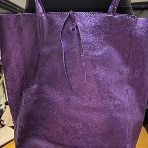Tourance Metallic Purple Genuine Leather Italian Tote Bag